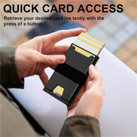 Slim RFID Blocking Wallet for Men Metal Pop Up Card Holder with Money Clip - Picture 4 of 8